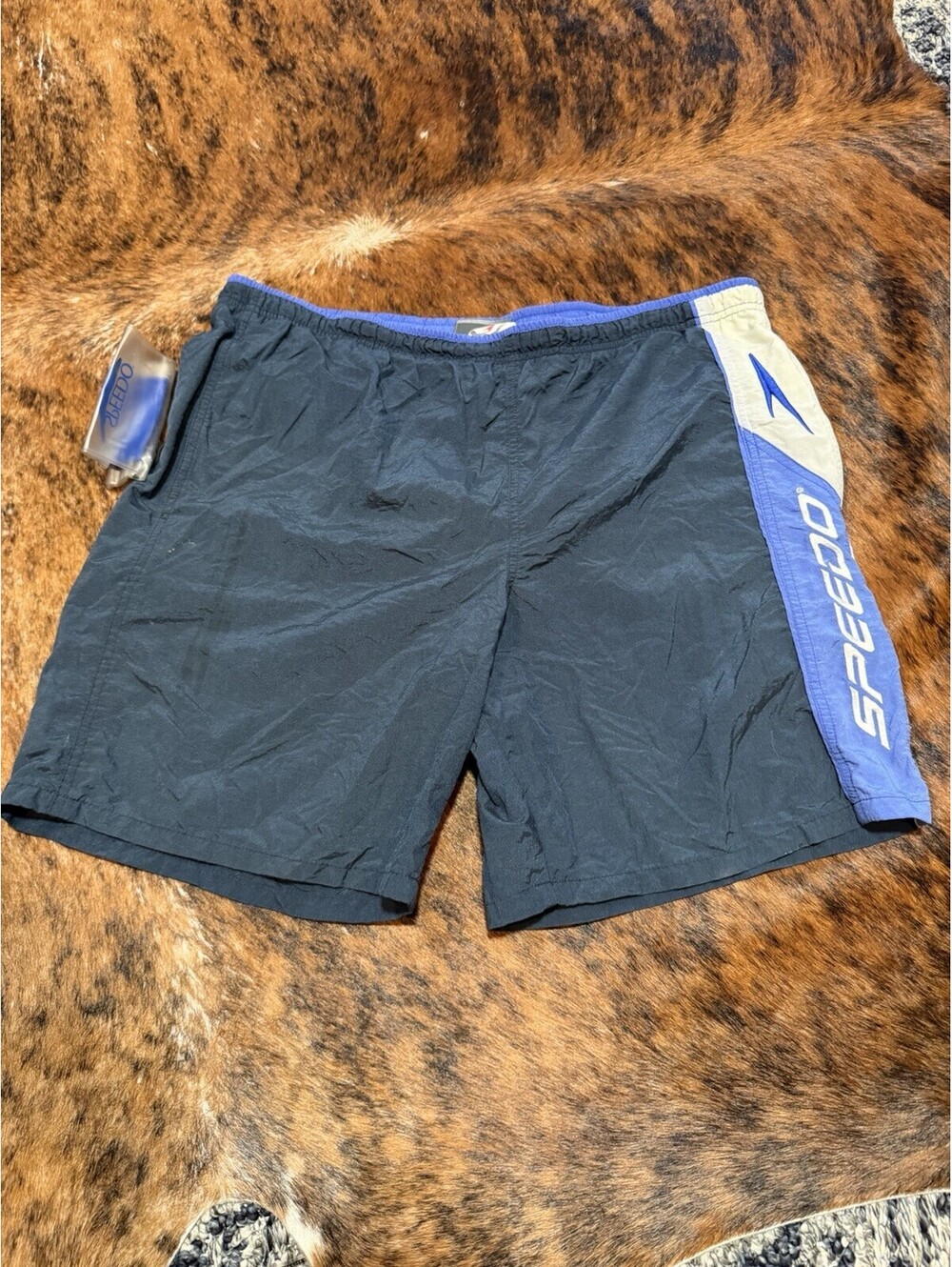 Vintage 90s Speedo Swim Trunks Blue Spell Out Logo Shorts Men M W/waterpocket